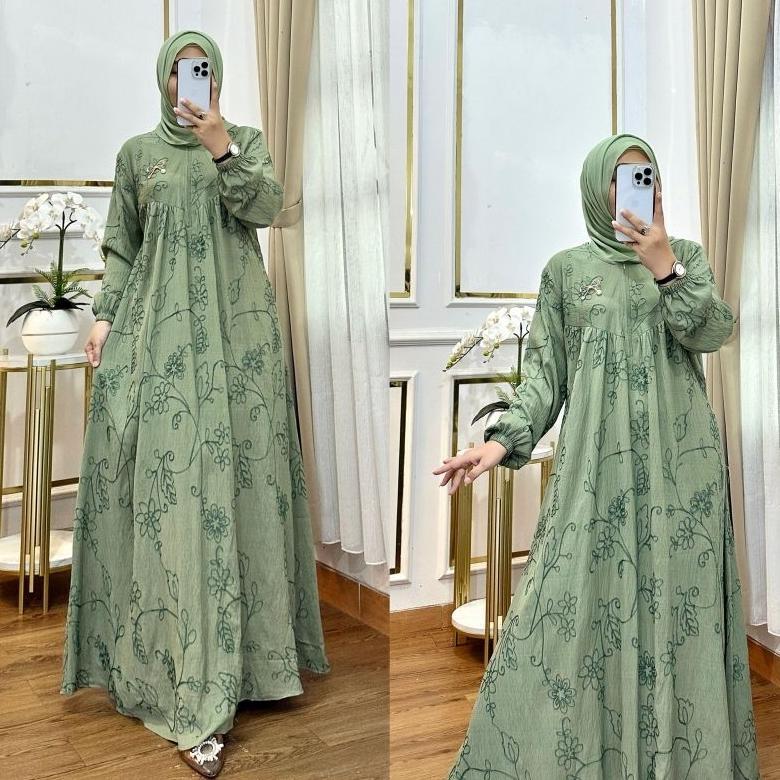 pengiriman cepat Nura CollectionOfficial - Katpol Zakira - Katun Polo Bordir - Baju Gamis Wanita Mod