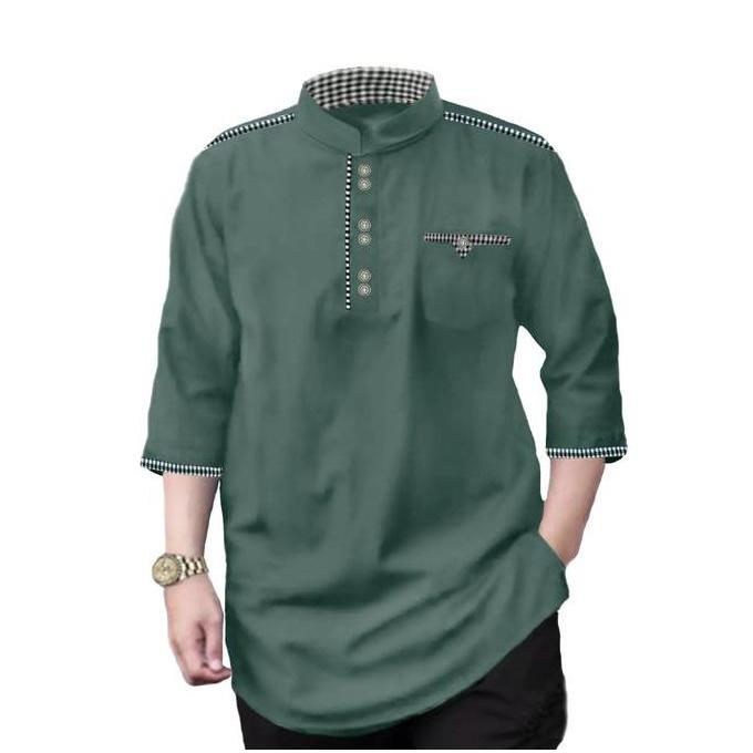 NEW KURTA TOJIRO Baju Koko Qurta Pria Muslim Dewasa Lengan 3/4 Katun Toyobo Kombinasi M L XL XXL XXX