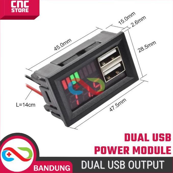 Modul Indikator Tegangan Baterai 12V-24V Dual USB Output Charger HP/Mobile Phone dengan Auto Identif