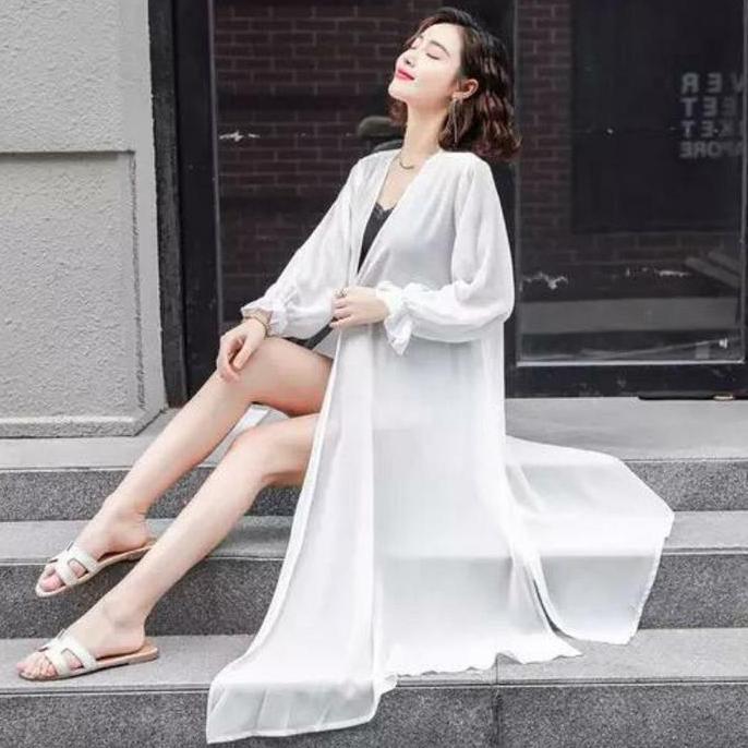 Long outer transparan gaya korean style  / outer  wanita kekinian  / outer pantai