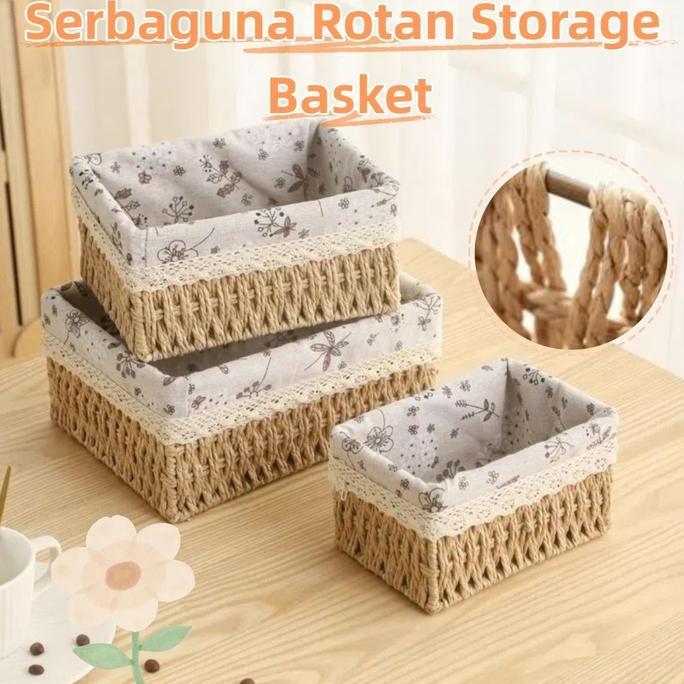 GEOVANHIE Keranjang Rotan Persegi Panjang Keranjang/Keranjang Penyimpanan Keranjang Makanan Ringan K