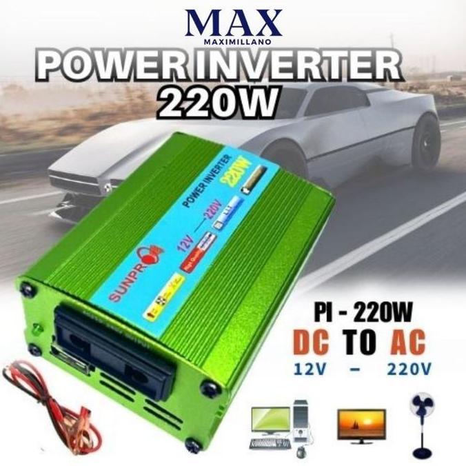 Power Inverter Sunpro 220W DC 12V TO AC 220V / Power Inverter DC ke AC 12V / Inverter 12 Volt