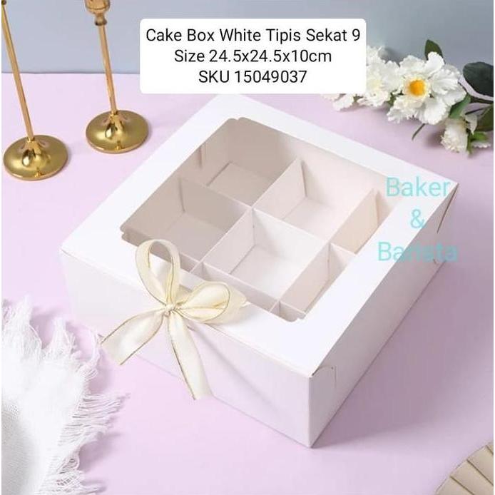 :=:=:=:=] Cake Box White Tipis Sekat 9 dessert box kotak kue Bolu Potong Gift dessert box kue impor