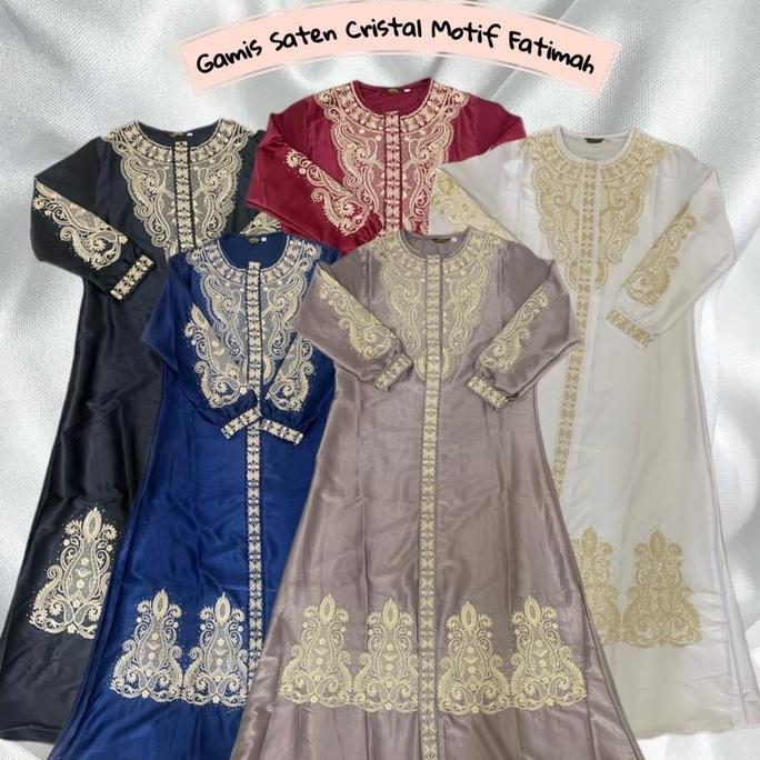 Gamis Saten FATIMAH Bordir Muslim Dress Cantik High