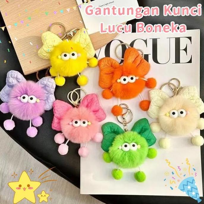 FERNOREN Gantungan Kunci Bulu Lucu Gemes Buat Di Tas Kunci Key Chain Motor Mobil Kelinci Bulu Orname