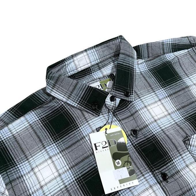 Kemeja Flanel Pria Brand F2D Distro Lengan Panjang Motif Garis Kotak Slimfit 1051