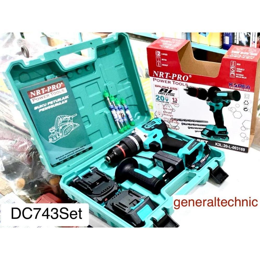 [NEW] Cordless Impact Drill DC 743 NRT-Pro Bor Batre 13MM 20V NRT-Pro DC743 Set 2 Batre
