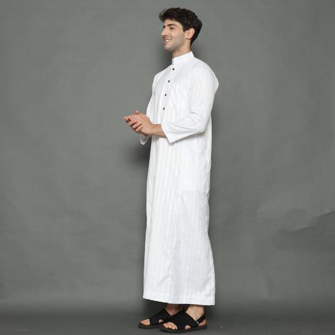 Rev Jubah Pria Gamis  Katun Muslim Thobe Motif Salur Remaja &  Dewasa