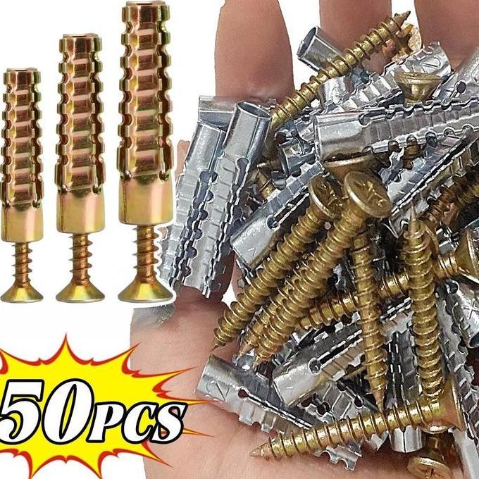 50pcs Sekrup Ekspansi /Sekrup Dinding /  Tembok Baut /Sendiri Baut Ekspansi Logam Berduri Bergerigi 