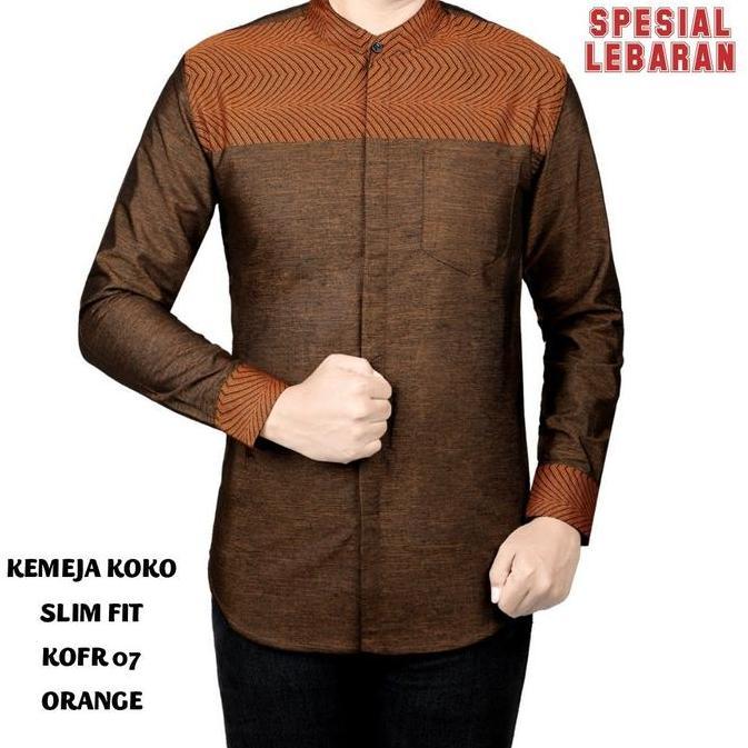 BAJU KOKO MUSLIM PRIA KEMEJA KOKO PRIA SLIM FIT LENGAN PANJANG FORTUN REMO KOFR 07 TERAKOTA Motif Me