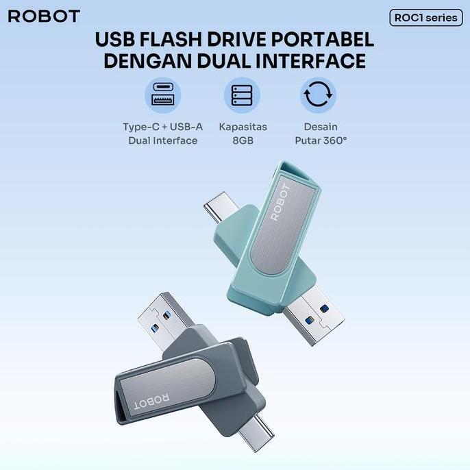 baruniastore - robot flashdisk  dual otg interface usb and type c up to 70mb/s with storage 8gb/16gb