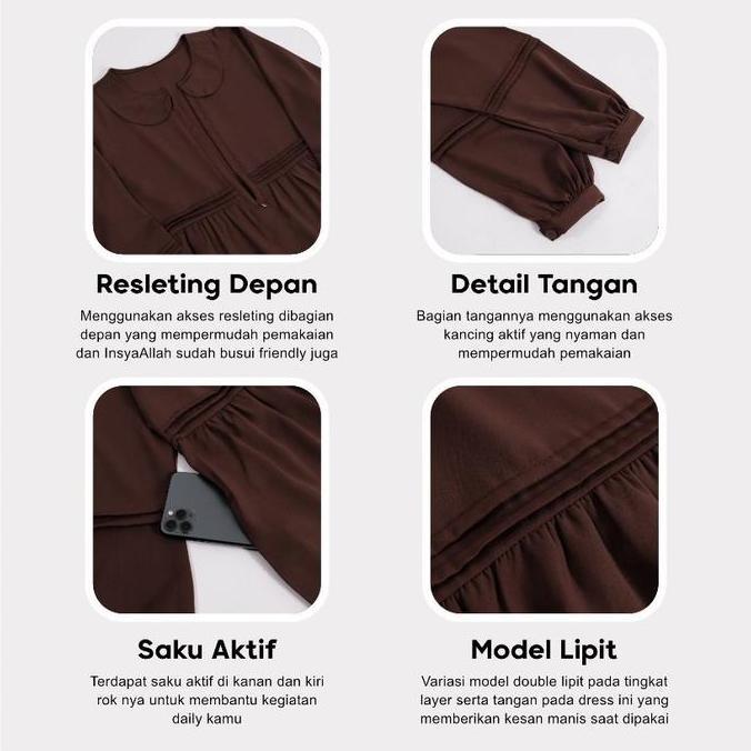 Mininos Kayla Dress Lipit | Gamis Daily Busui Remaja Muslimah Terbaru