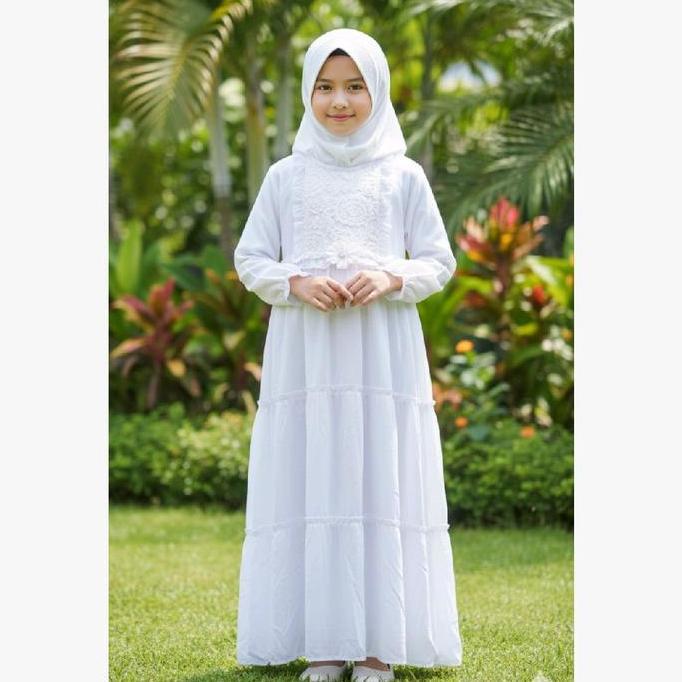 Baju Gamis Anak Putih / Gamis Syar'i Anak Perempuan Dewasa Muslim Panjang Dress Jilbab Syari