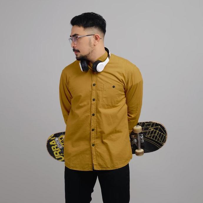DGM Kemeja Polos Pria Lengan Panjang Kerah Sanghai Koko Mustard 1014