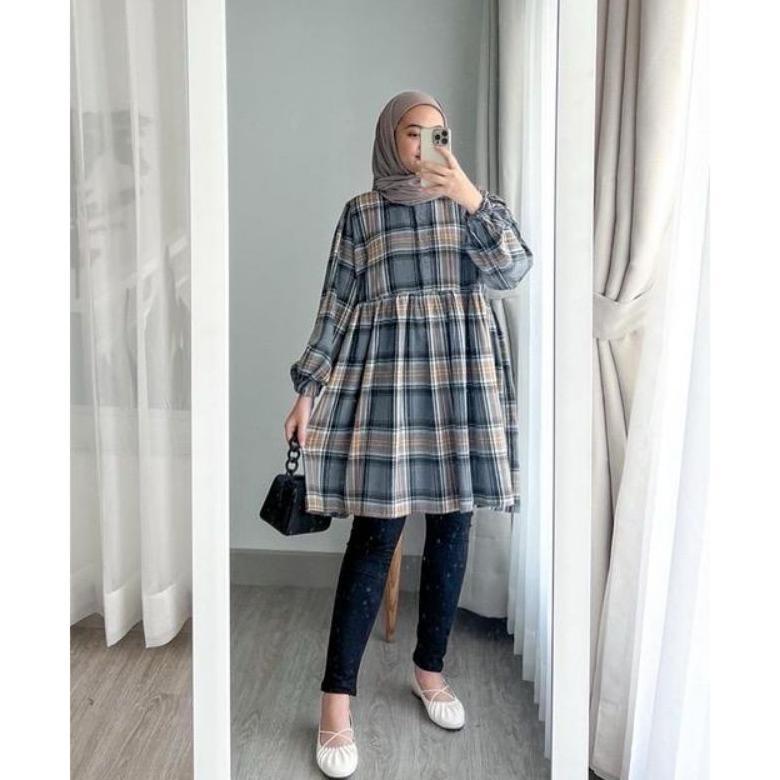 DISKON MEEDINA TUNIK FLANEL WANITA / TUNIK WANITA FLANEL PREMIUM/ATASAN KEMEJA FLANEL KEKINIAN