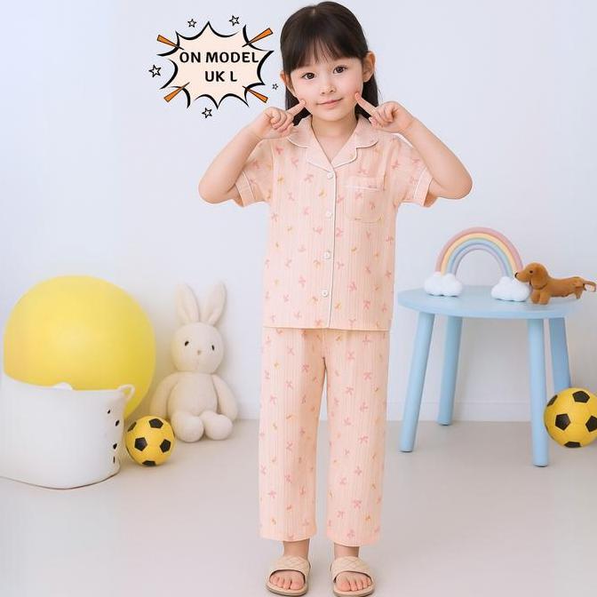 DISKON Baju Anak Perempuan - READY STOCK Setelan Piyama Anak Premium Cotton Motif Sunday Terviral / 