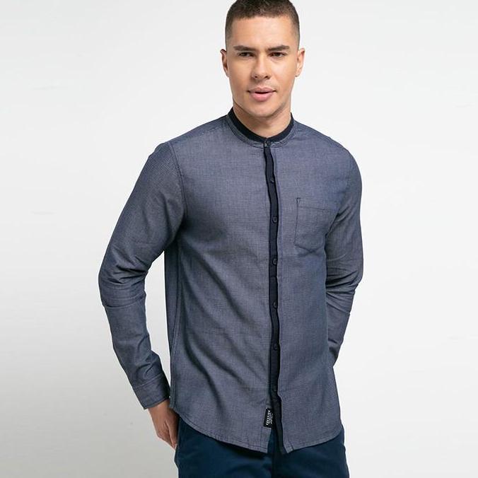 Cressida The Next Level Kemeja Koko Lengan Panjang Pria Mandarin Collar E - Navy