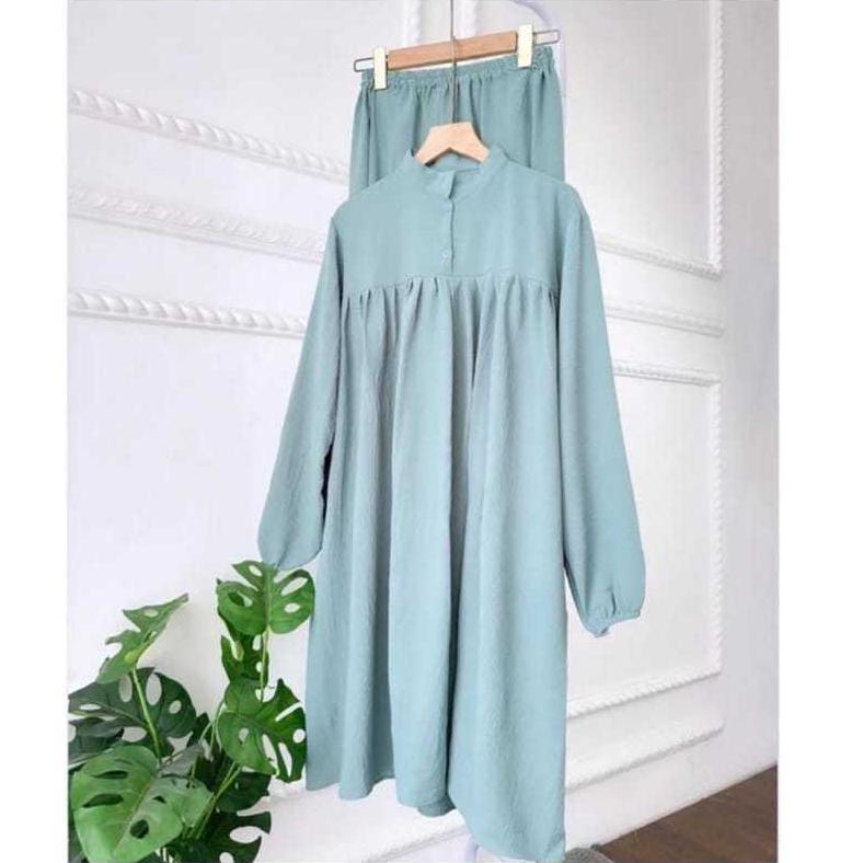 PROMO MURAH .. NIRA SET CRINKLE AIR FLOW / LONG TUNIK WANITA JUMBO TERLARIS / BISA BAYAR DITEMPAT