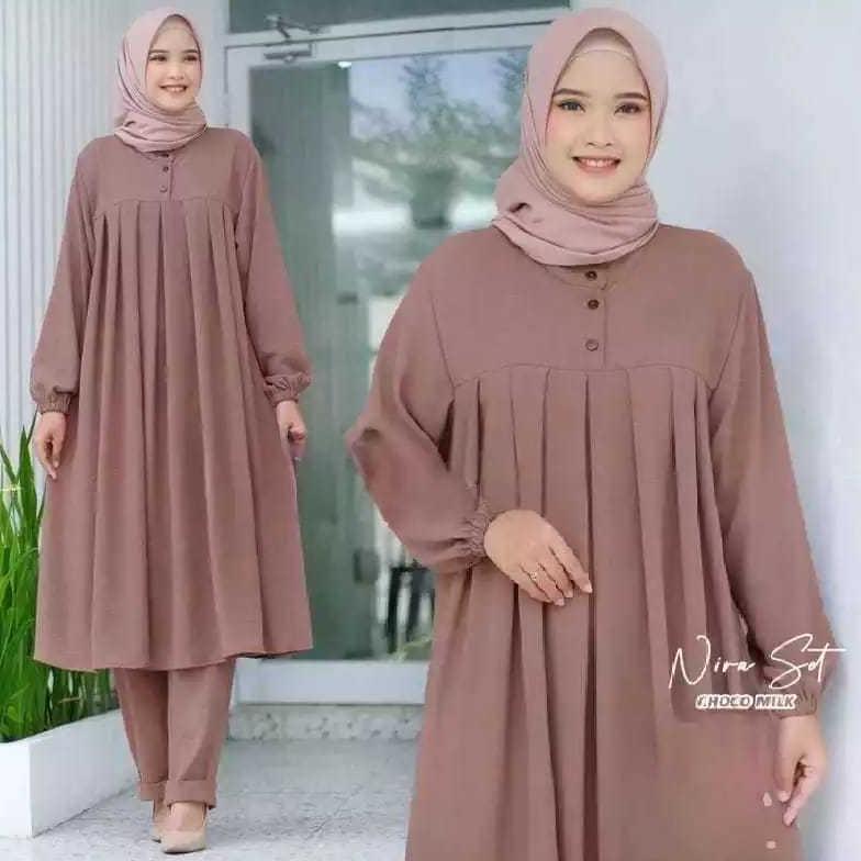 HOT MURAH .. NIRA SET CRINKLE AIR FLOW / LONG TUNIK WANITA JUMBO TERLARIS / BISA BAYAR DITEMPAT