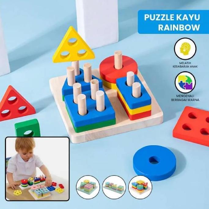 Mainan Block Puzzle Geometri/ Geometris Puzzle Kayu Block Kayu 1008