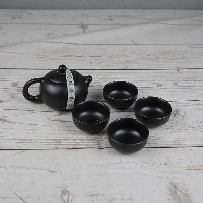 Poci Teko Teh Keramik Tanah Liat Set + 4 Cangkir +Tas Homadise Teapot SUM