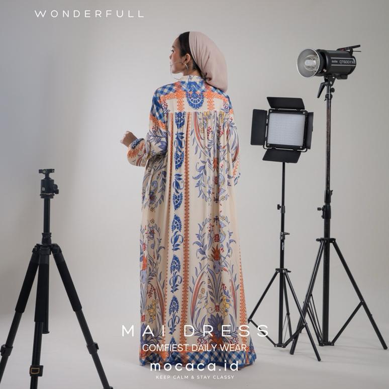 Hazel Dress Cream Flower Rayon Motif Lengan Balon Babydoll 3 Susun ada tali samping A line top high 