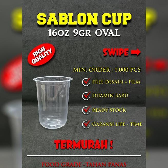 Sablon Cup Plastik Pp Oval 16 Oz 9 Gram Polycup Sablon 1 Warna