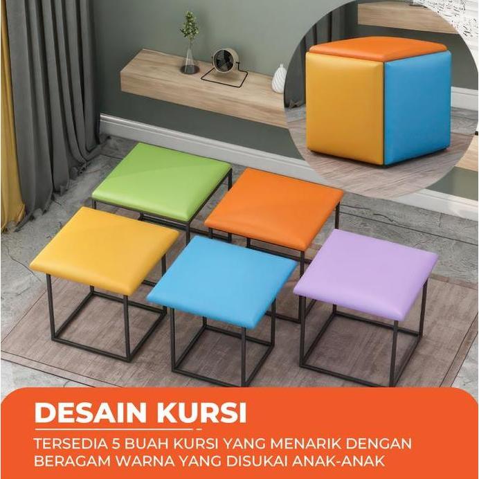 Kursi Susun 5 in 1 Minimalis Kursi Kubus Kursi Ruang Tamu Mini Rubic Cube Stool Kursi Ruang Makan Ku