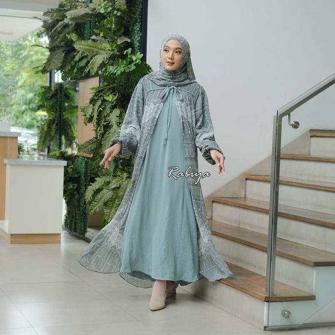 Gamis Set Hijab, Gamis Syari Set fasmina Khadijah big size bahan crinkleairflow mix cerutybabydoll L