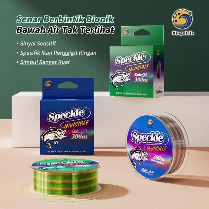 BingoLife Senar Pancing Nilon Berbintik Warna Tak Terlihat 300m Senar Speckle Bunglon Tali Pancing K
