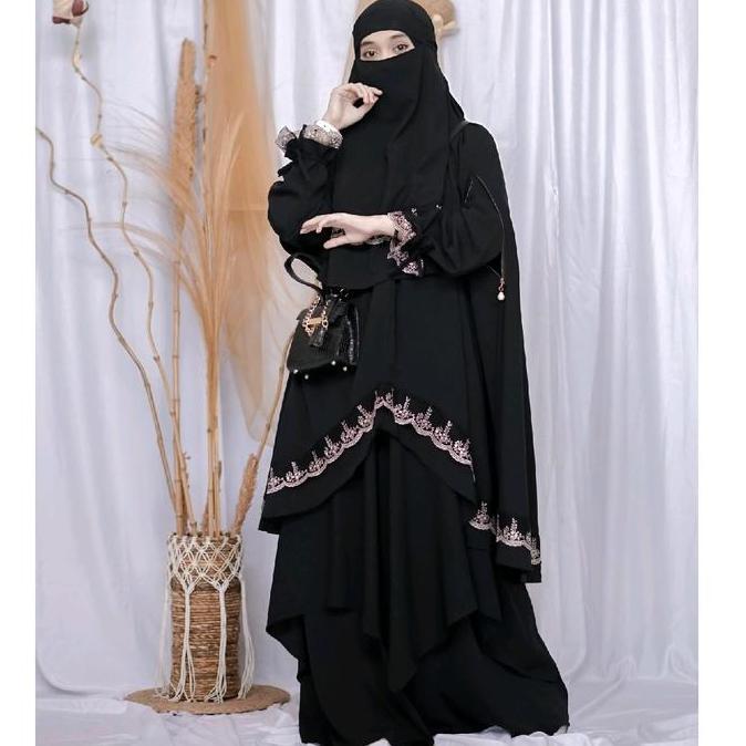 Haura FULL SET Lengkap + cadar gamis Daily / Umroh resvy collection mewah elegant