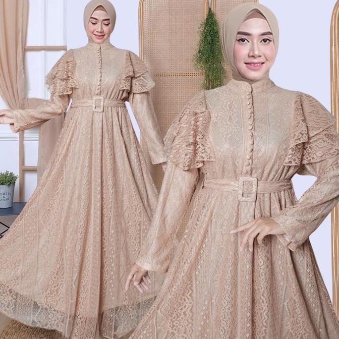 Qaira Fashion : Latisa Gamis Jumbo - Gamis brukat malika Jumbo one size fit to xxl Kancing Muslim