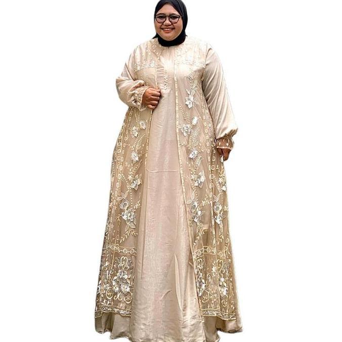 Zeba | Intan Gamis Brokat Jumbo Tile & Sabrina Silk LD 120 130 140 150 Dress Brukat Pesta Lebaran Me