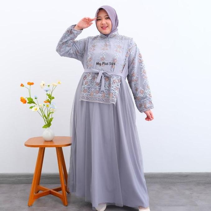 Gamis Vest Brukat Tile Jumbo Wanita 3892, Ld 135 cm & 150 cm / Gamis Eid Series Jumbo Wanita