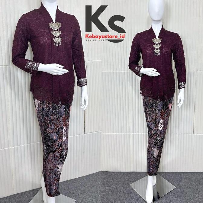 (Free Bross) Setelan kebaya brokat burgundy payet mewah - kebaya modern dan elegan 2025 - Baju dress