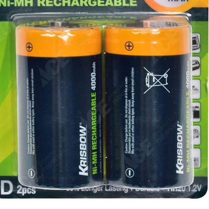 Krisbow Set Baterai Rechargeable Size D 4000 Mah 2 Pcs