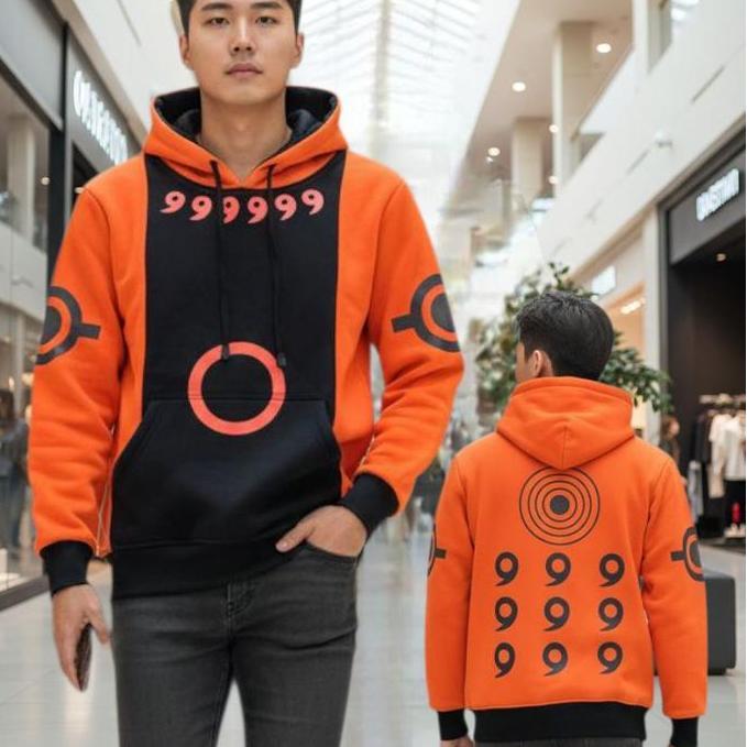 Sweater Hoodie anime cosplay Naruto Rikudo hitam Oren Pria wanita
