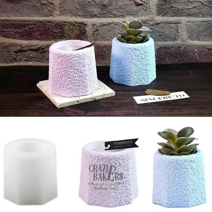 // CETAKAN SILIKON CANDLE JAR CUP SUCCULENT FLOWER POT ROUGH ROCK - POT BUNGA MOTIF BATU2 KARANG *