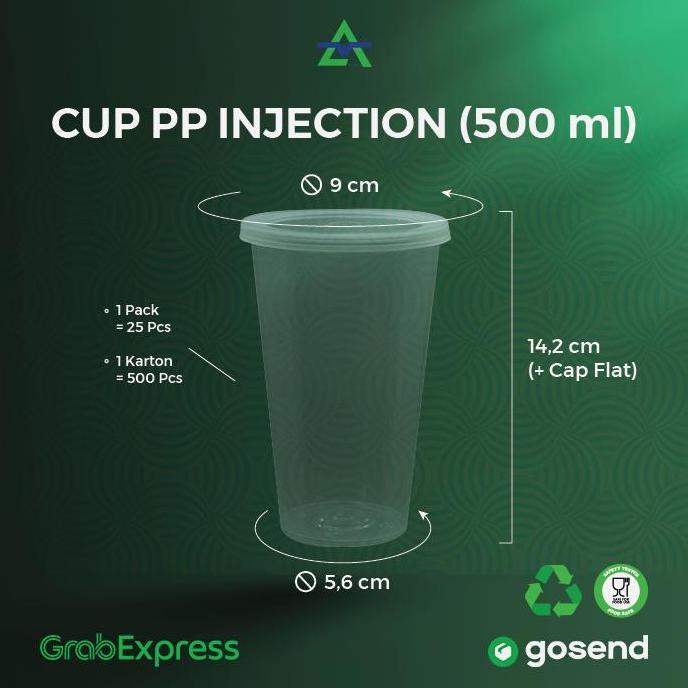 Foodcity- Gelas Plastik Boba/Cheese Tea/ Cup Injection Pp 500Ml/ Cup+Lid+Cap