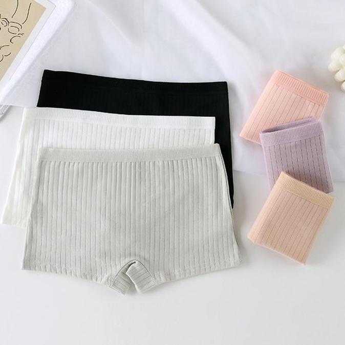 PW054 Boxer Short Wanita Celana Dalam Motif Garis Anti Bakteri CD y Import Surabaya Spandex Pendek