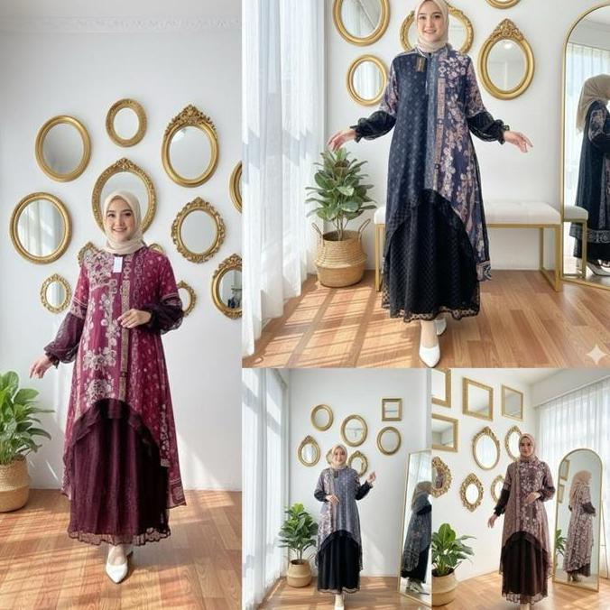 GAMIS LEBARAN TERBARU GAMIS CERUTY BEBYDOLL PREMIUM MIX TILE DOT IMPORT GAMIS MEWAH