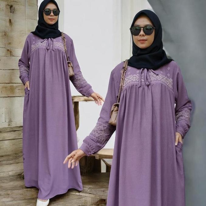 Gamis Crinkle Bordir / Gamis Jharna Bordir / Gamis Crinkle Airflow Premium Kancing Mewah
