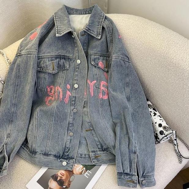 Exclusive 25Oclock - Lettering Print Graffiti Denim Jacket