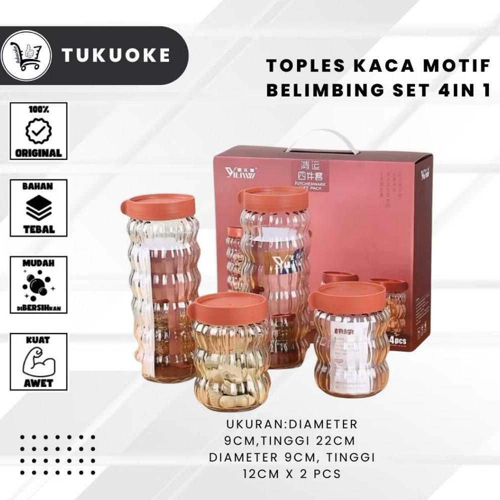 Toples Kaca Motif Belimbing Set 4In 1 /Toples Kaca Diamod Glass Tempat Kue Kering Lebaran