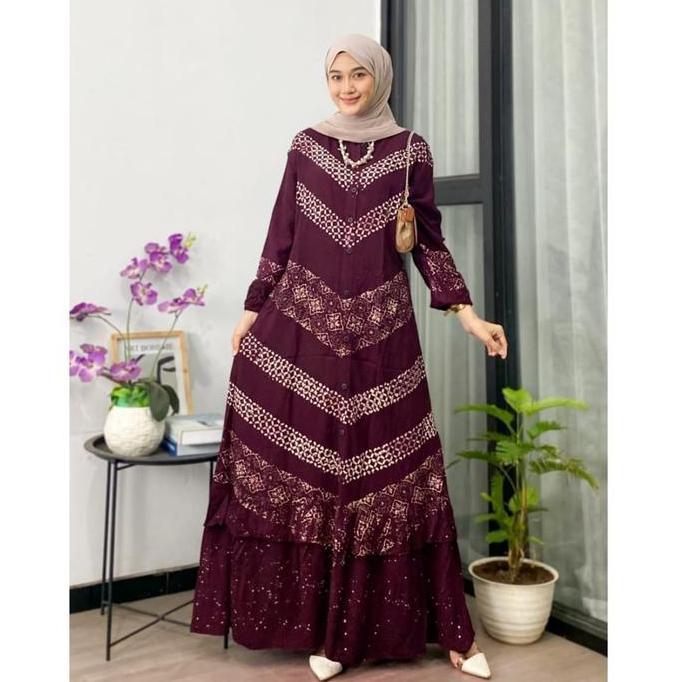 Naya Batik - Gamis Twill Berkualitas Motif Garis Cap Malaman Bukan Sablon Dress Muslim Wanita Busui 