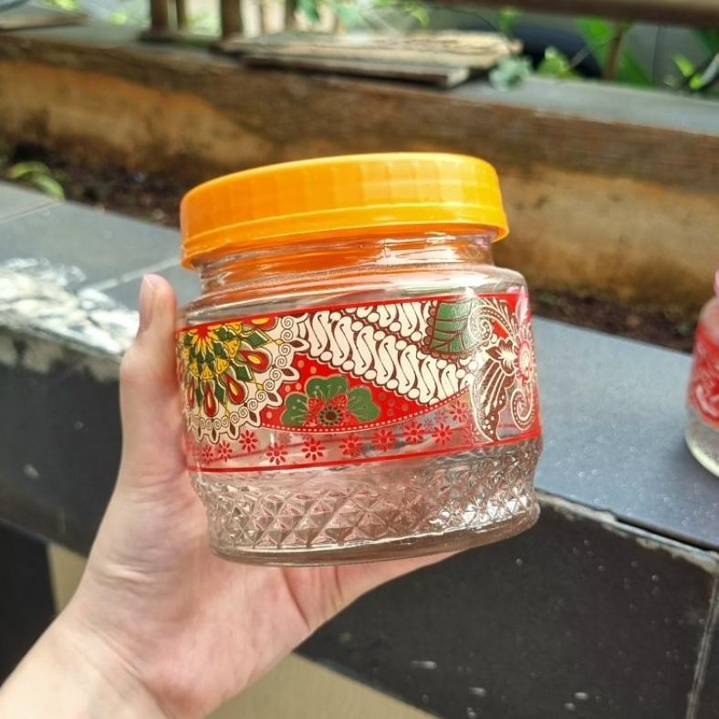 TOPLES KACA MOTIF BUNGA 500ML TP500 toples lebaran toples kue toples tutup toples kaca toples permen