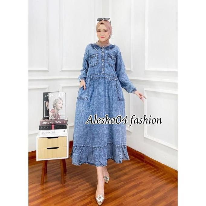 GAMIS JEANS MIDI DRES WANITA MUSLIM MODEL Panjang