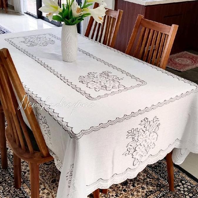 Taplak meja makan putih . perabot rumah aestetik mewah minimalis . taplak tamu panjang tablecloth ta