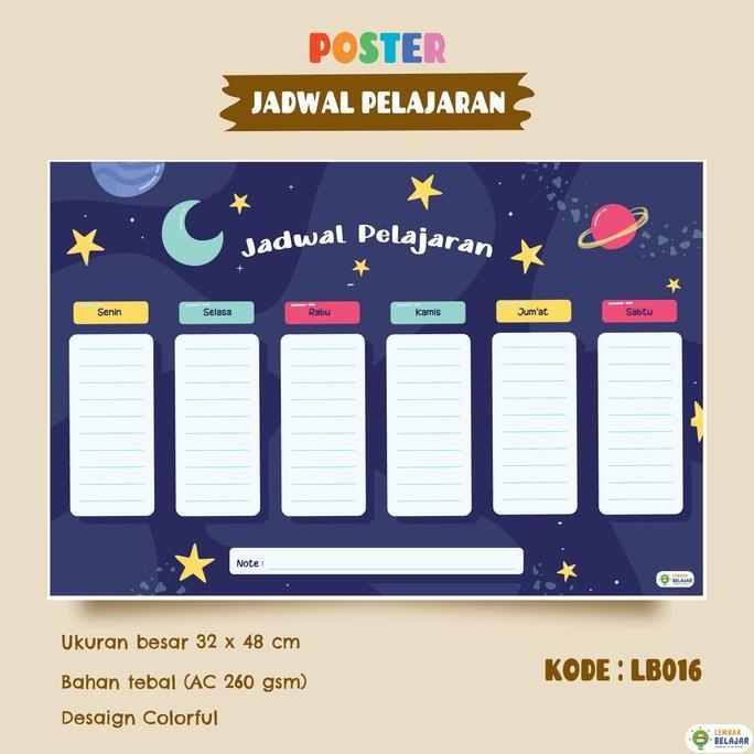 Poster Jadwal Pelajaran Sekolah - Poster Edukasi Anak - Pajangan Dinding Sekolah