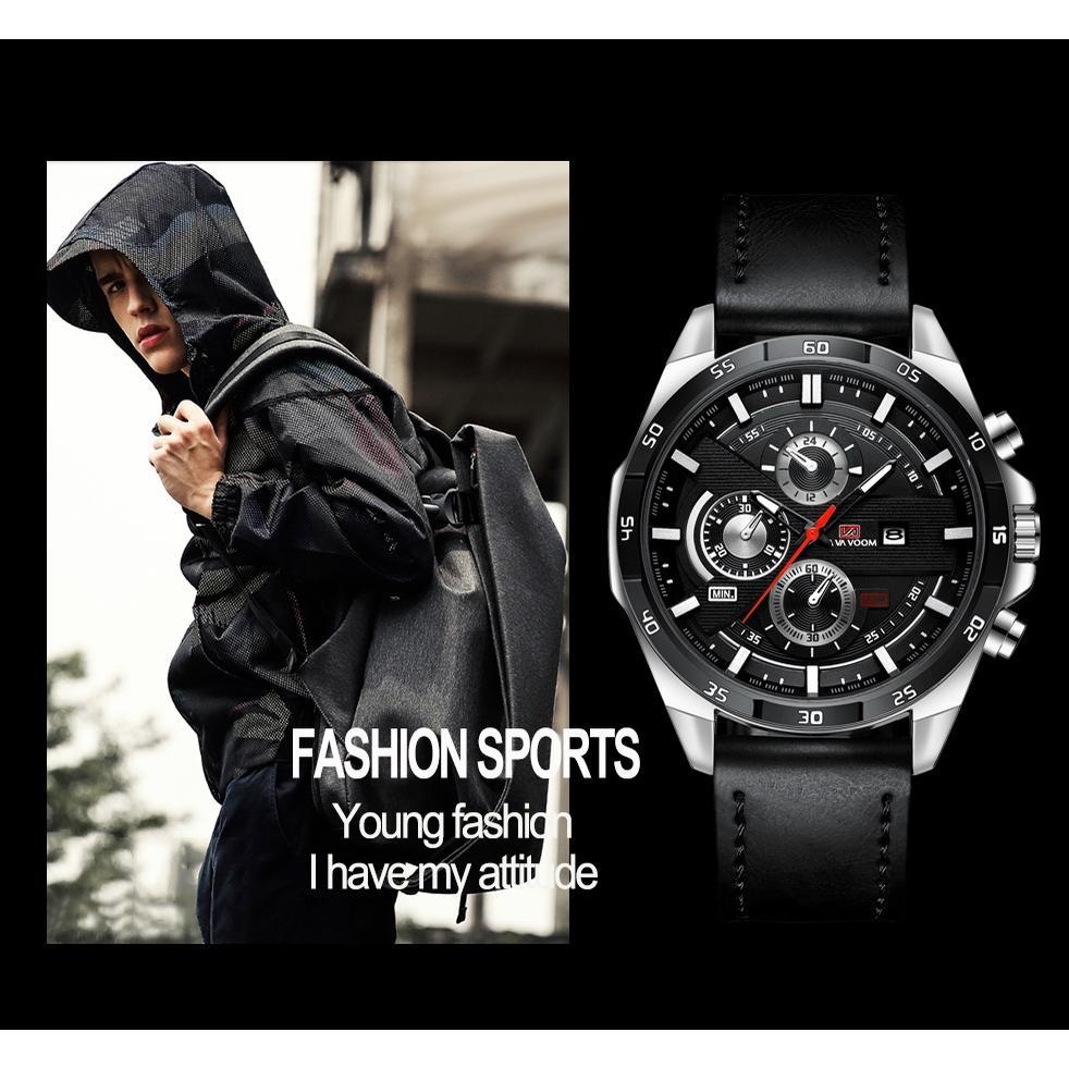 NEW VaVa Voom 216 Jam Tangan Pria Korea Kulit Stainless Steel Analog Quartz Cowok Tangan Arloji Orig